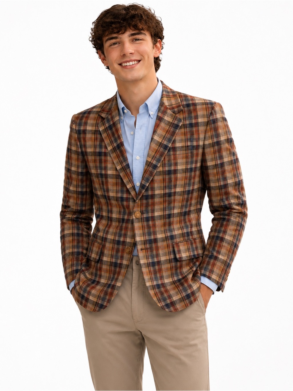 Lord & Taylor Plaid Sport Coat Blazer 18R Wool Blend Preppy Brown Blue